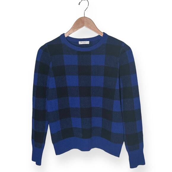 EQUIPMENT 100% Wool Sweater Check Plaid Preppy Varsity Ivy League Blue Black - Picture 8 of 12